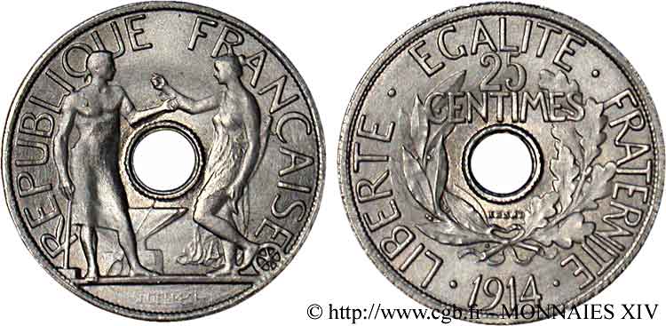 Essai de 25 centimes de Delpech, petit module 1914  VG.4811  SPL 
