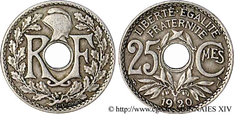 25 centimes Lindauer, frappe médaille 1920  F.171/4 VF 