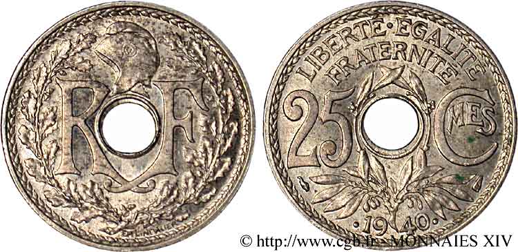 25 centimes Lindauer, Maillechort 1940  F.172/4 SPL 