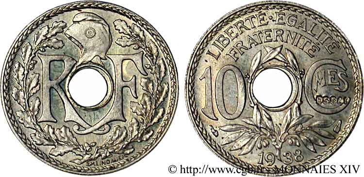 Essai de 10 centimes Lindauer, ESSAI en creux 1938  VG.5485 var. ST 