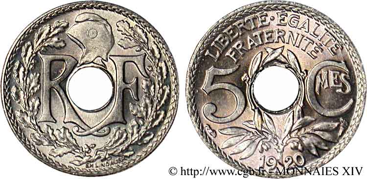 5 centimes Lindauer, grand module 1920  F.121/4 FDC 