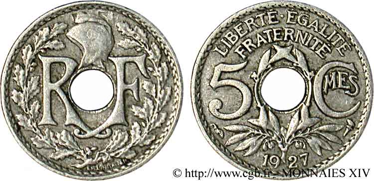 5 centimes Lindauer, petit module 1927  F.122/12 MB 