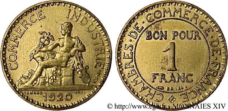 Essai - piéfort de 1 franc Chambres de Commerce 1920 Paris F.218/1P AU 