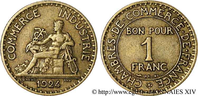 1 franc Chambres de Commerce, 4 ouvert 1924 Paris F.218/6 TTB 