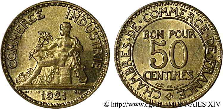 50 centimes Chambres de Commerce 1921 Paris F.191/3 AU 