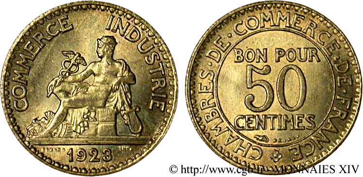 50 centimes Chambres de Commerce 1923 Paris F.191/5 VZ 
