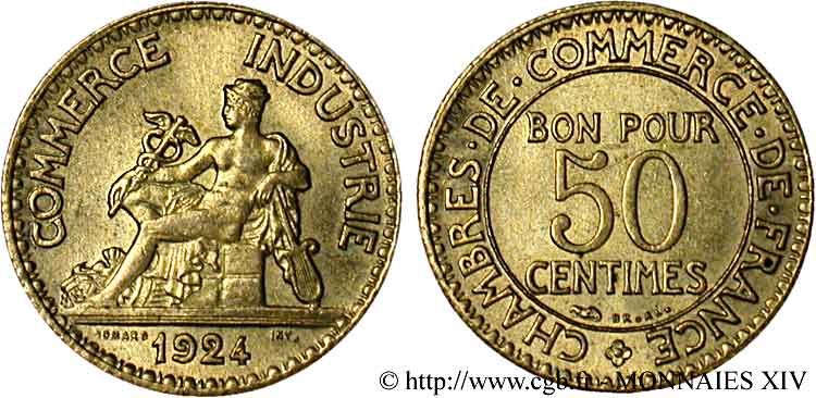 50 centimes Chambres de Commerce 1924 Paris F.191/6 AU 