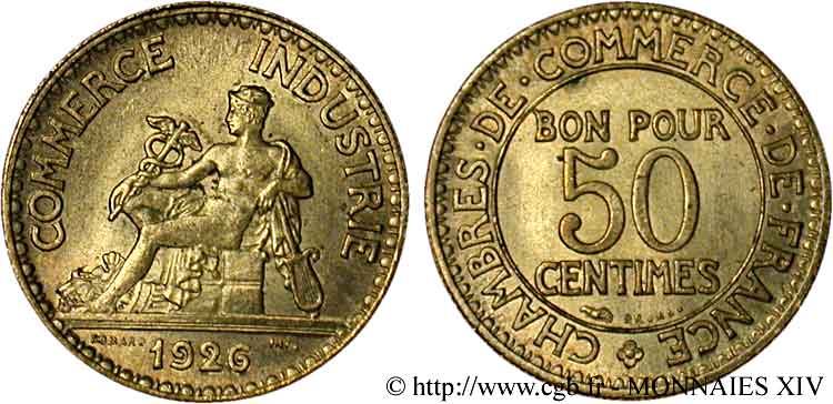 50 centimes Chambres de Commerce 1926 Paris F.191/8 EBC 