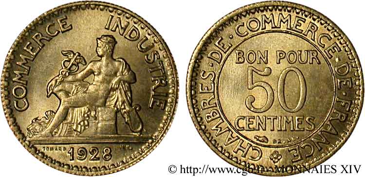 50 centimes Chambres de Commerce 1928 Paris F.191/10 SUP 