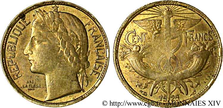 Essai de 100 Francs, La Fleur, Bronze-Aluminium 1929  VG.5220  TTB 
