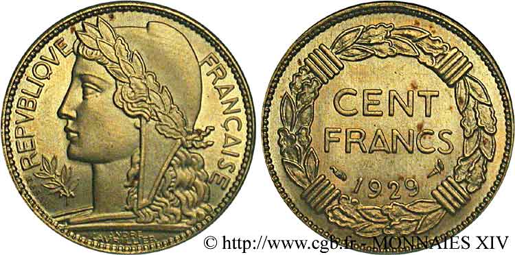 Essai de 100 Francs, Lavrillier, Or 1929  VG.5221  MS 