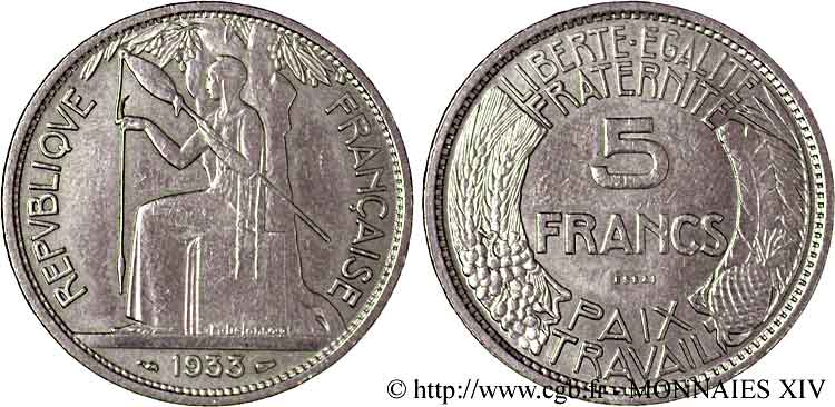 Concours de 5 francs, essai de Delannoy 1933  VG.5356  SUP 