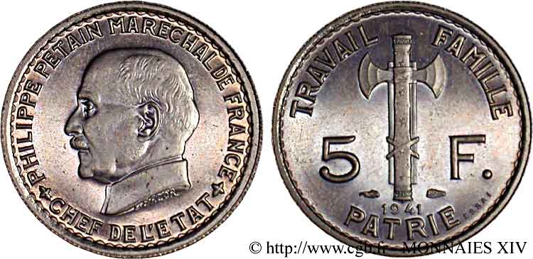 Essai de 5 francs Pétain, poids léger 1941 Paris Maz.2661  SC 