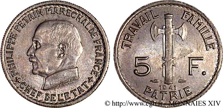 5 francs Pétain 1941 Paris F.338/2 SPL 