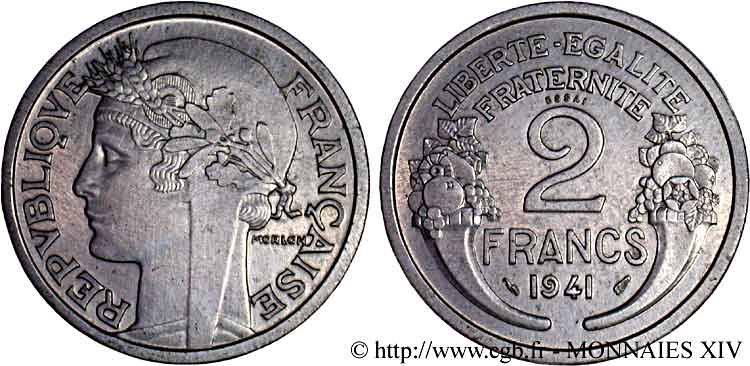 Essai en fer de 2 francs Morlon 1941  Maz.2663 b AU 