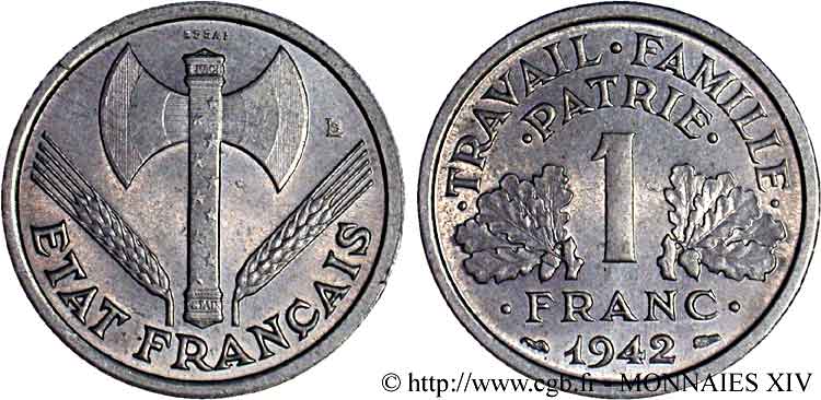 Essai de 1 franc Francisque 1942  F.222/1 MS 