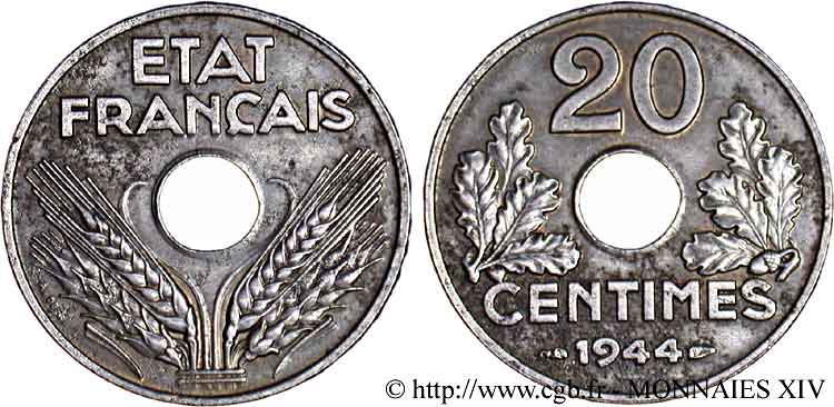 20 centimes fer 1944  F.154/3 SPL 
