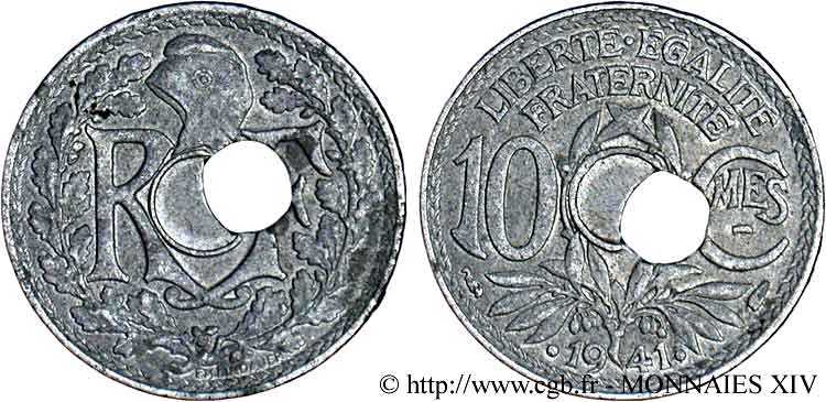 10 centimes Lindauer en zinc, Cmes souligné et millésime entre deux points 1941  F.140/2 XF 