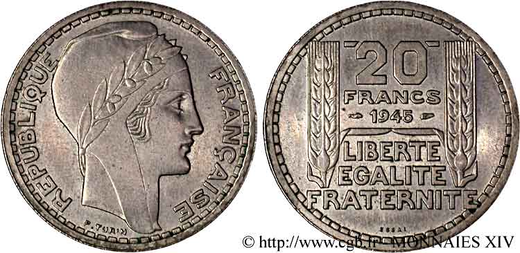 Essai de 20 francs Turin 1945 Paris G.859  AU 