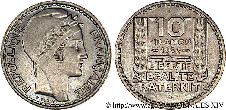 10 francs Turin, grosse tête, rameaux longs 1946 Beaumont-le-Roger F.361/4 SUP 