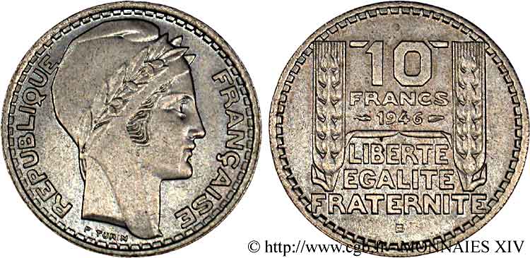 10 francs Turin, grosse tête, rameaux longs 1946 Beaumont-le-Roger F.361/4 VZ 