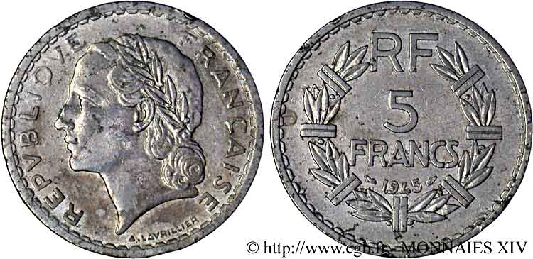 5 francs Lavrillier, en aluminium 1945 Castelsarrasin F.339/5 BC 
