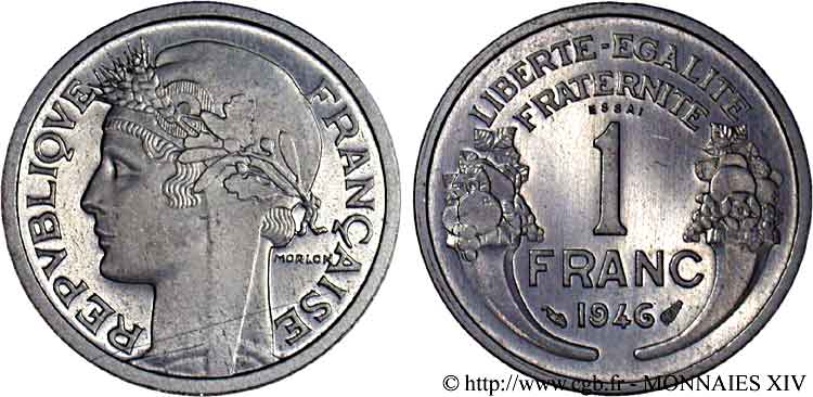 Essai - piéfort de 1 franc Morlon 1946  F.221/9P SC 