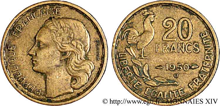 20 francs G. Guiraud, 3 faucilles 1950 Beaumont-le-Roger F.402/5 BC 