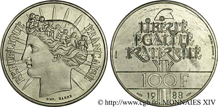Essai de 100 francs Fraternité 1988  F.456/1 FDC 