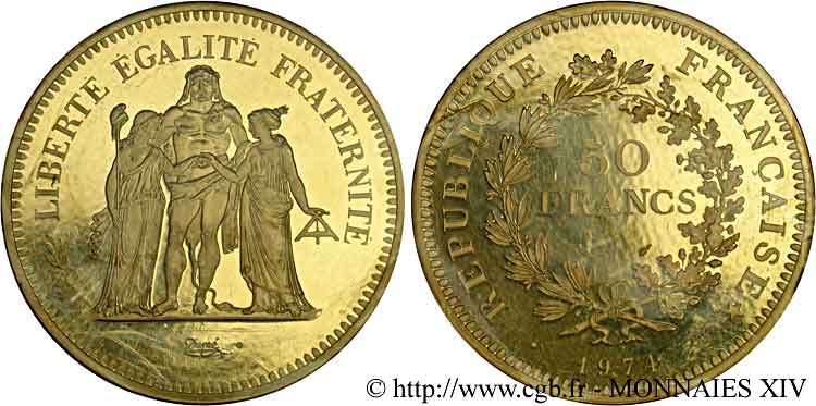 Piéfort or de 50 francs Hercule 1974 Paris F.427/2P FDC 