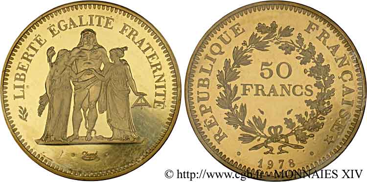 Piéfort or de 50 francs Hercule 1978 Paris F.427/6P FDC 