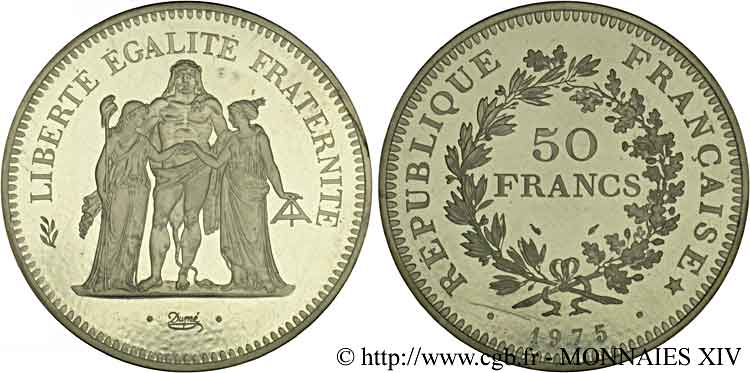 Essai - piéfort argent de 50 francs Hercule 1975 Paris F.427/3P MS 