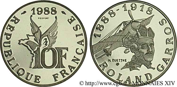 Essai - piéfort de 10 francs Roland Garros argent 1988  F.372/2P ST 