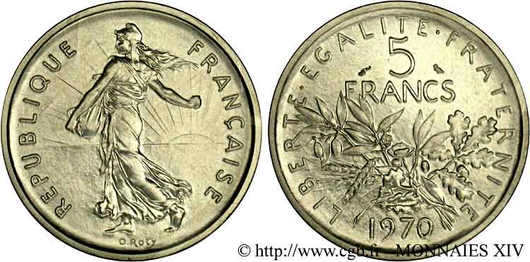 Piéfort nickel de 5 francs Semeuse, nickel 1970 Paris F.341/2P FDC 