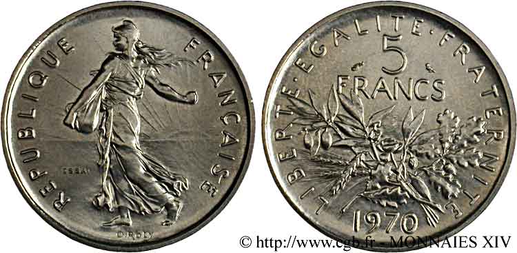 Essai de 5 francs Semeuse, nickel 1970 Paris F.341/1 MS 