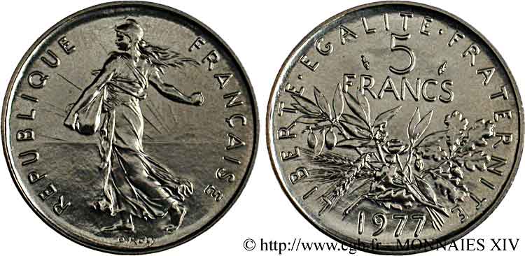 5 francs Semeuse, nickel 1977 Pessac F.341/9 MS 