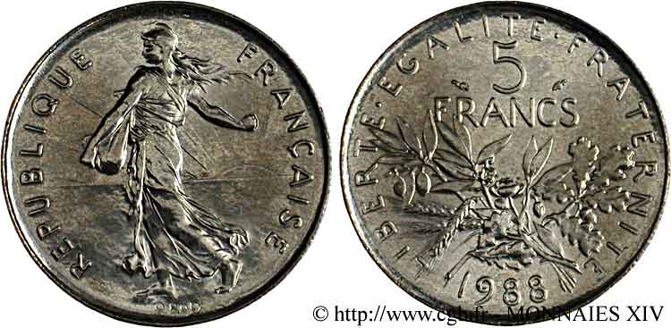 5 francs Semeuse, nickel 1988 Pessac F.341/20 MS 