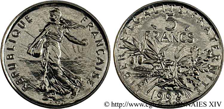 5 francs Semeuse, nickel, BU (Brillant Universel), frappe médaille 1993 Pessac F.341/28 MS 