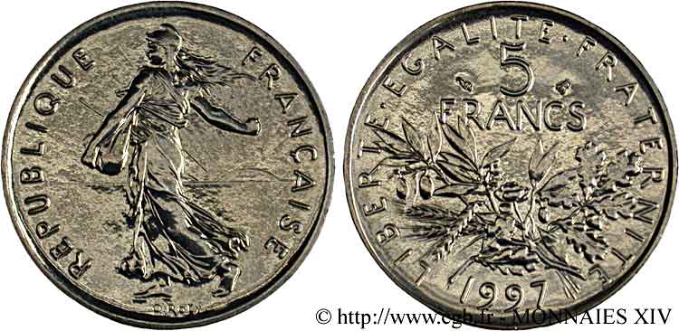 5 francs Semeuse, nickel, BU (Brillant Universel) 1997 Pessac F.341/33 MS 