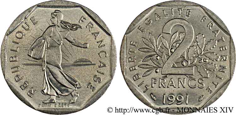 2 francs Semeuse, nickel, frappe monnaie 1991 Pessac F.272/15 fST 