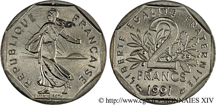 2 francs Semeuse, nickel, BU (Brillant Universel), frappe médaille 1991 Pessac F.272/16 FDC 
