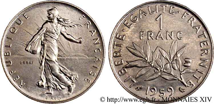 Essai de 1 franc Semeuse, nickel 1959 Paris F.226/3 FDC 