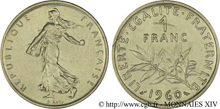 Piéfort nickel de 1 franc Semeuse, nickel 1960 Paris F.226/4P MS 