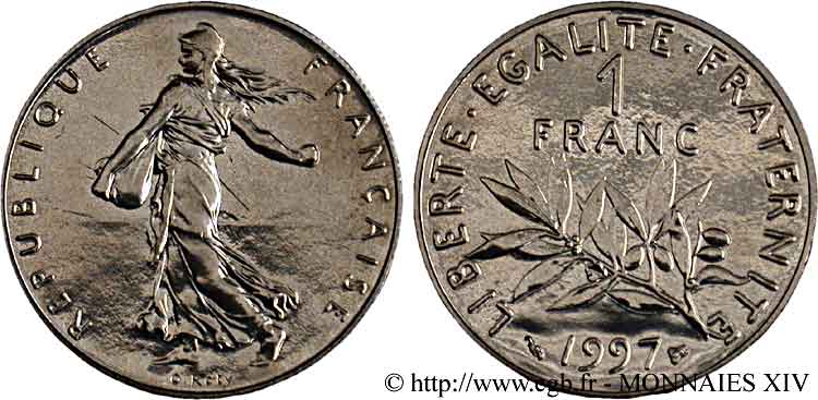 1 franc Semeuse, nickel, BU (Brillant Universel) 1997 Pessac F.226/45 MS 