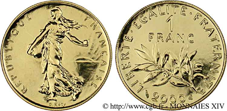 1 franc Semeuse, nickel or, BU (Brillant Universel) 2000 Pessac F.1007 1 MS 