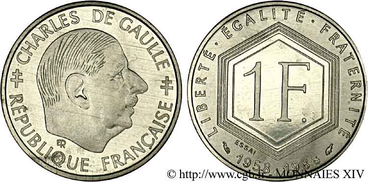 Essai de 1 franc De Gaulle 1988  F.227/1 MS 
