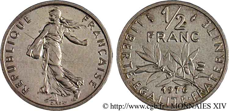 Piéfort argent de 1/2 franc Semeuse 1976 Pessac F.198/15P MS 