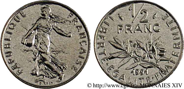 1/2 franc Semeuse, BU (Brillant Universel), frappe médaille 1991 Pessac F.198/31 FDC 