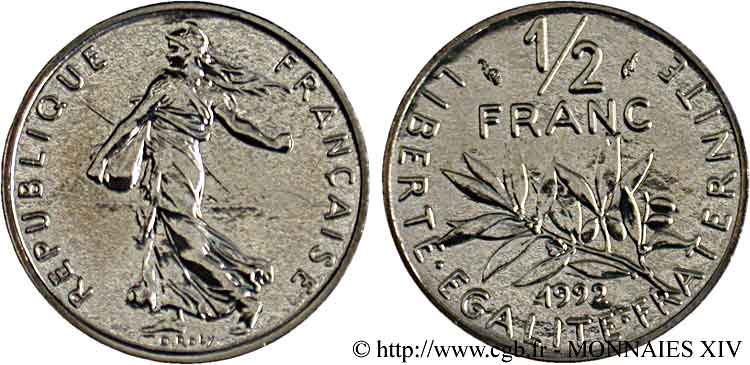 1/2 franc Semeuse, BU (Brillant Universel), frappe médaille 1992 Pessac F.198/33 MS 