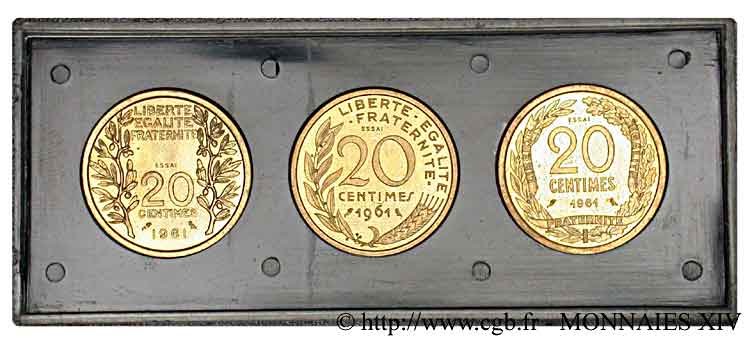 Boîte de 3 essais de 20 centimes 1961, Dieudonné, Lagriffoul et Robert 1961   MS 